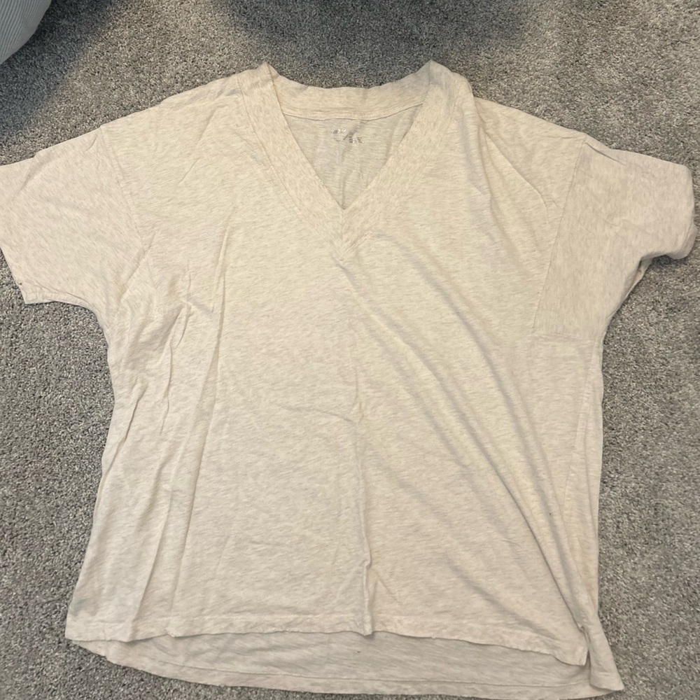 aerie Short Sleeve V-Neck Tee in Light Beige